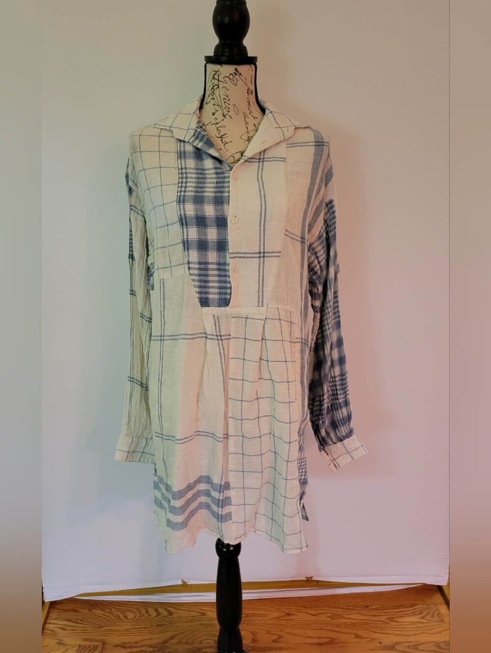Polo by Ralph Lauren Blue and Ivory Plaid Linen Mini Dress